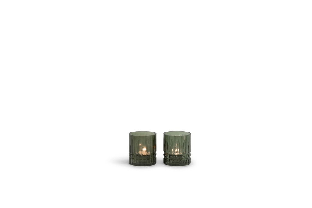 T-Light holder handcutted green - glass - Ø 7,5x8cm - 6/36