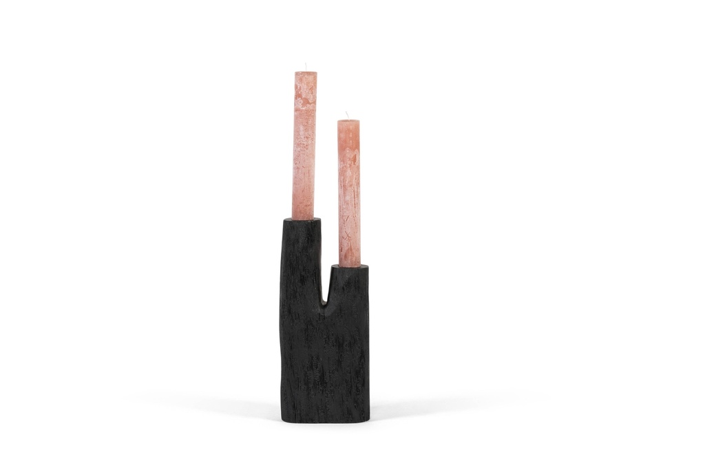 Candleholder double  for Ø4,4 - wood - black mat brushed - 15X9X38cm - p2/12