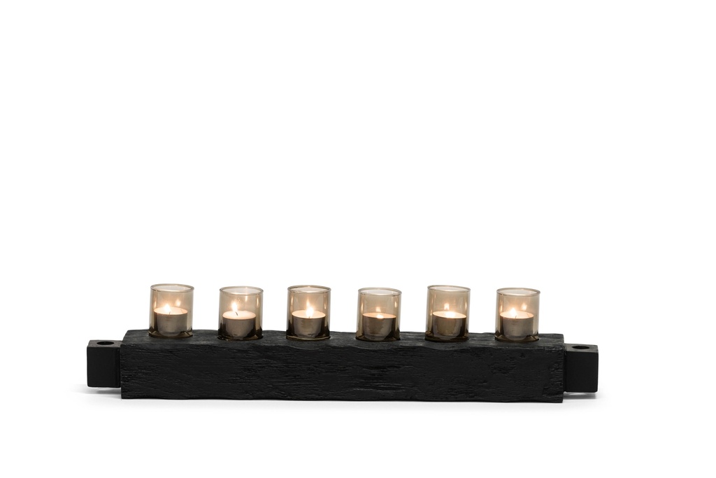 TLightholder with 6 glasses (DCGI574) incl.- wood & glass - black mat brushed + smoke - 59X9X6,5cm - p 2