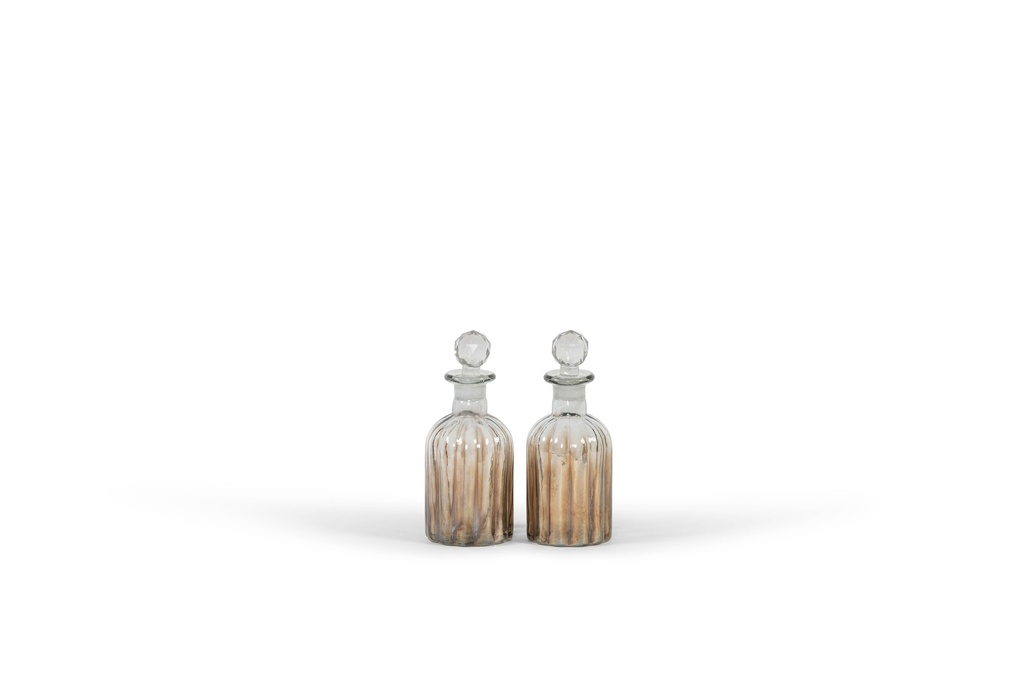 Bottle ribbed retro - smoke luster - glass - Ø 7x18cm - p 4 /12
