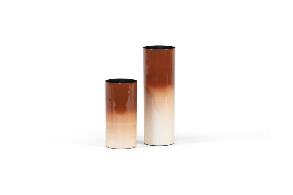 Vase enamel 2 tones - Iron - Enamel terracotta beige - Ø 10x30cm - p/2/4