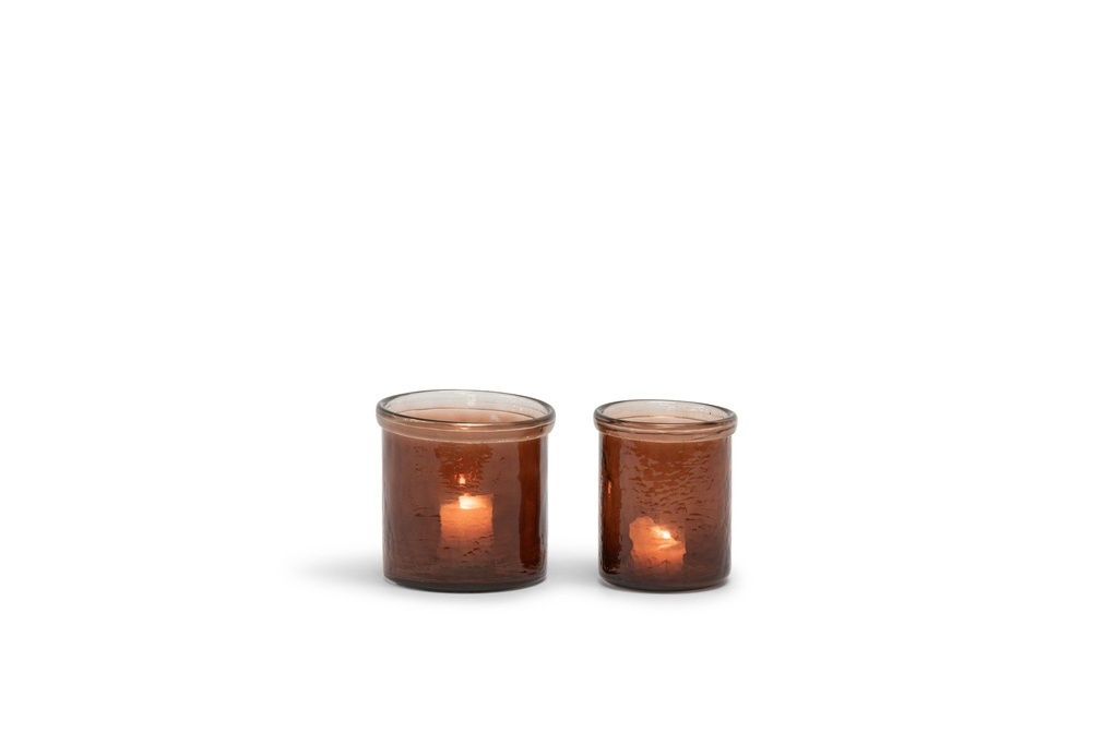 Thick votive hammered with lip shiny brown set of 2- Ø 16x16cm - Ø 13x13cm - p 2 sets