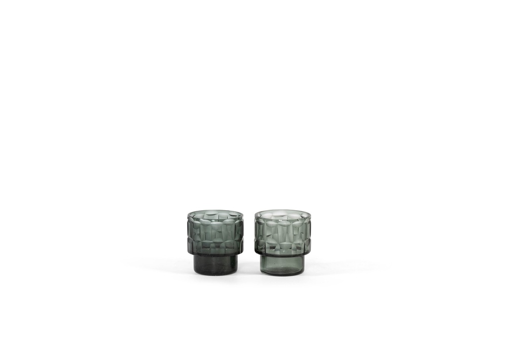 T-light holder round with plane cutting - grey - medium - Ø8x9cm - 4/24