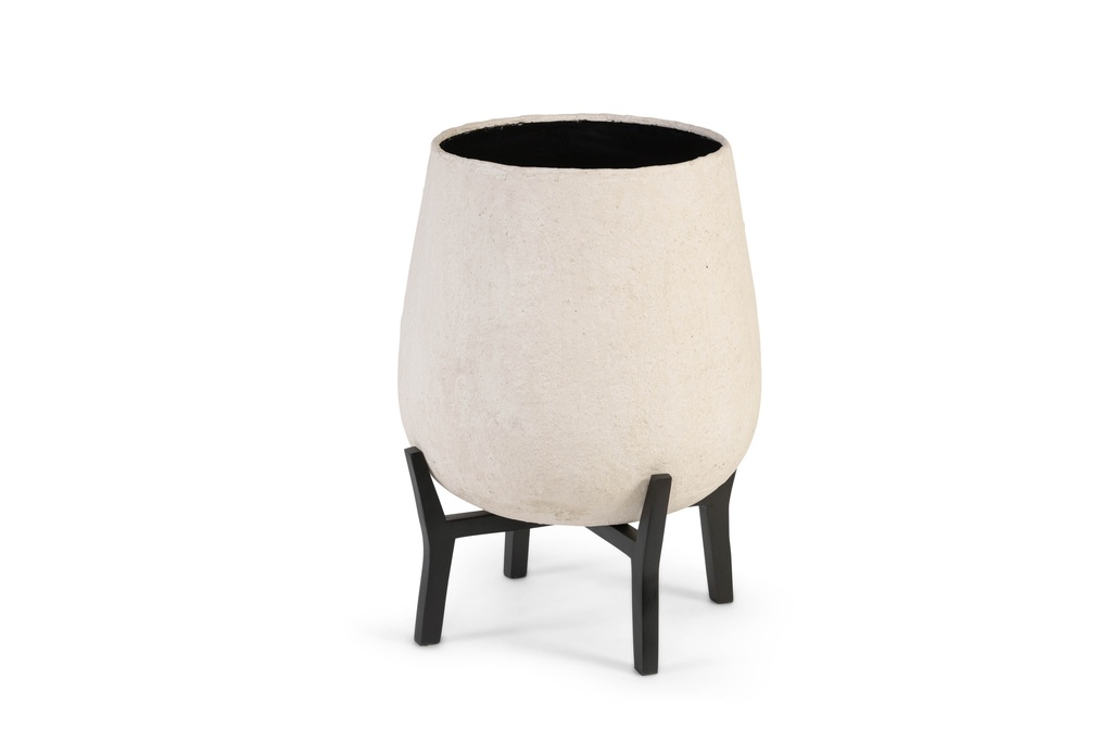 Planter paper mache on stand - iron & wood - black - Ø50x75cm - p 1/1