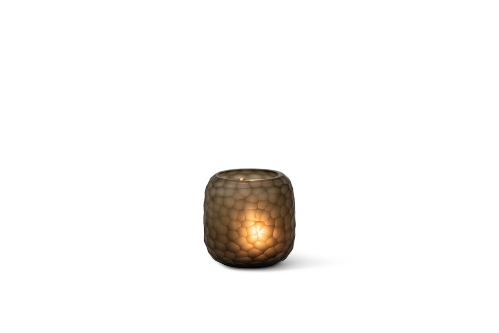 T-light holder round with cutting - smoke - Ø9x9cm - 4/24 