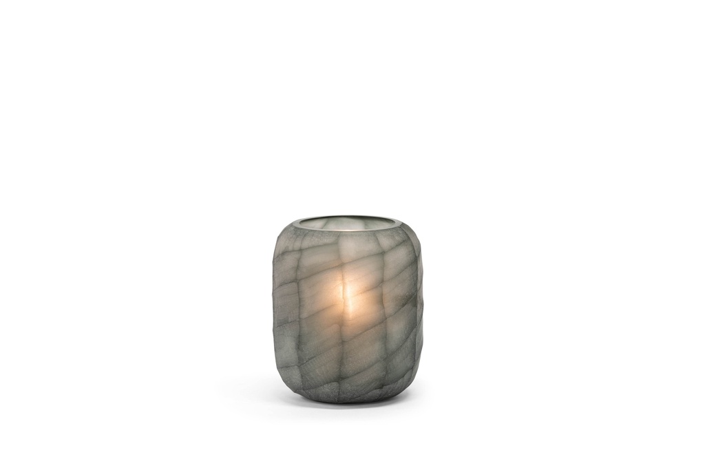 Mouthblown cutted bulb vase - grey/clear - Ø21x23cm - 1/1