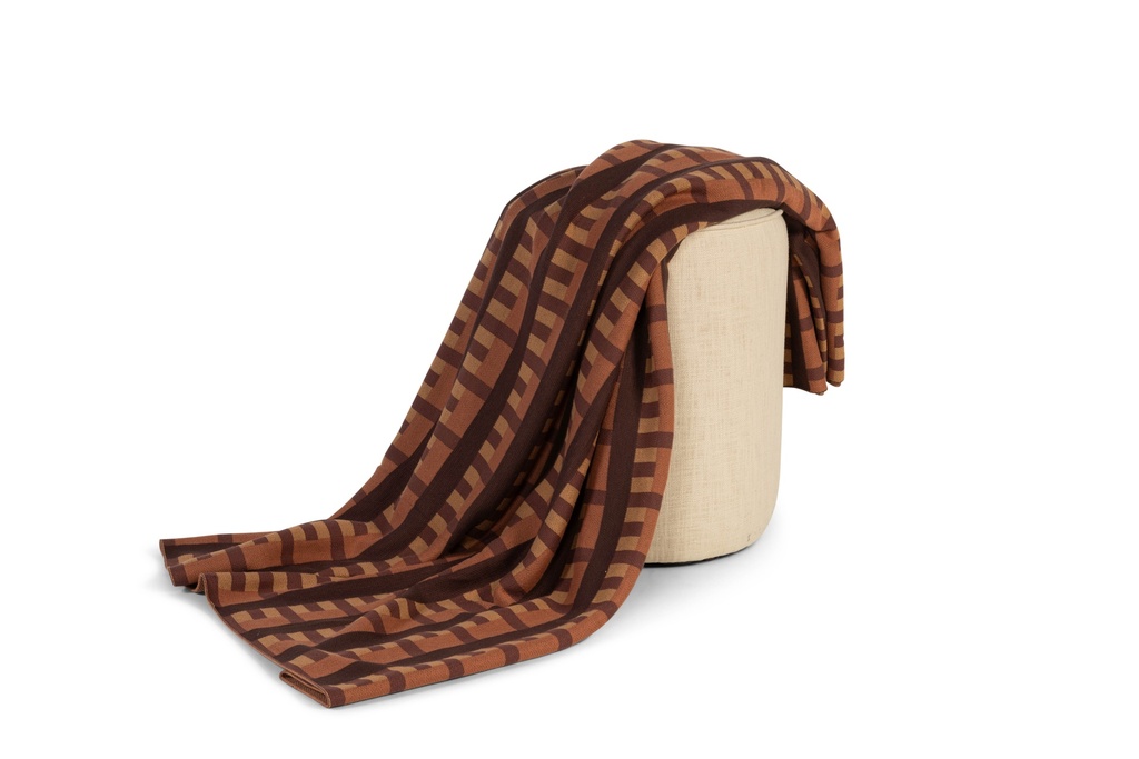 Plaid knitted cotton - 100% Cotton - Rust/Terracotta/Brown/Dark brown - 140cm x 200cm - p/1