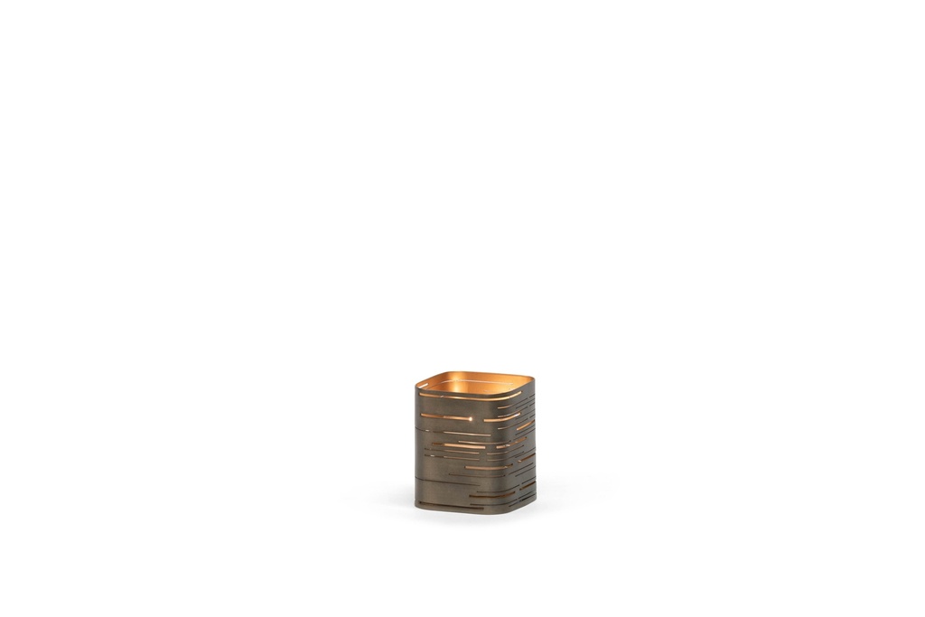 T-Light holder square horizontal cut nickle antique / gold leafing inside - 8,5x8,5x10cm - 6/36