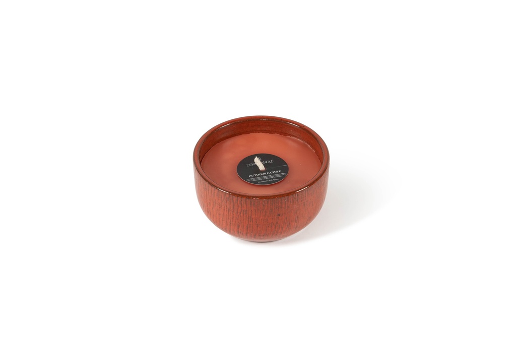 Bowl glazed Orange - Ø 18 x 10 cm - outdoor candle -1 ext. coton wick - p/4