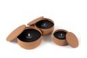 Metal Box with cover texture terracotta - Set of 3 - Ø 16x15 cm /Ø 20x19cm /Ø23x12cm - 1 - ext. cot. - p/1