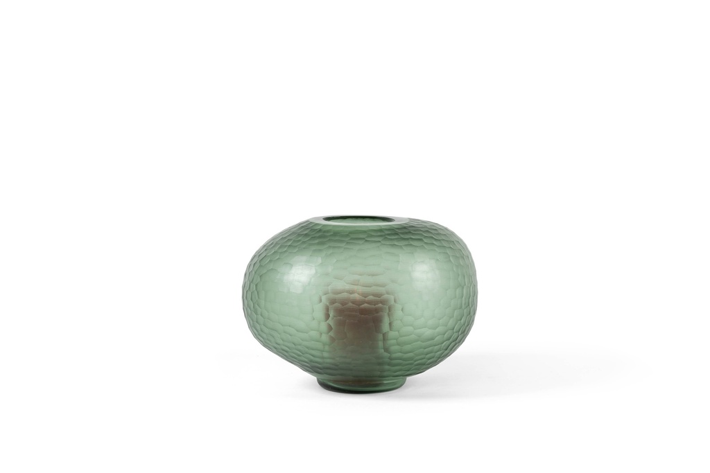 Mouthblown cutted bolvase on stand small - green - 35x31x25 cm - p 6