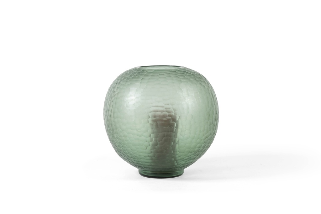 Mouthblown cutted bolvase on stand big - green - 38x37x36cm - p 1/1