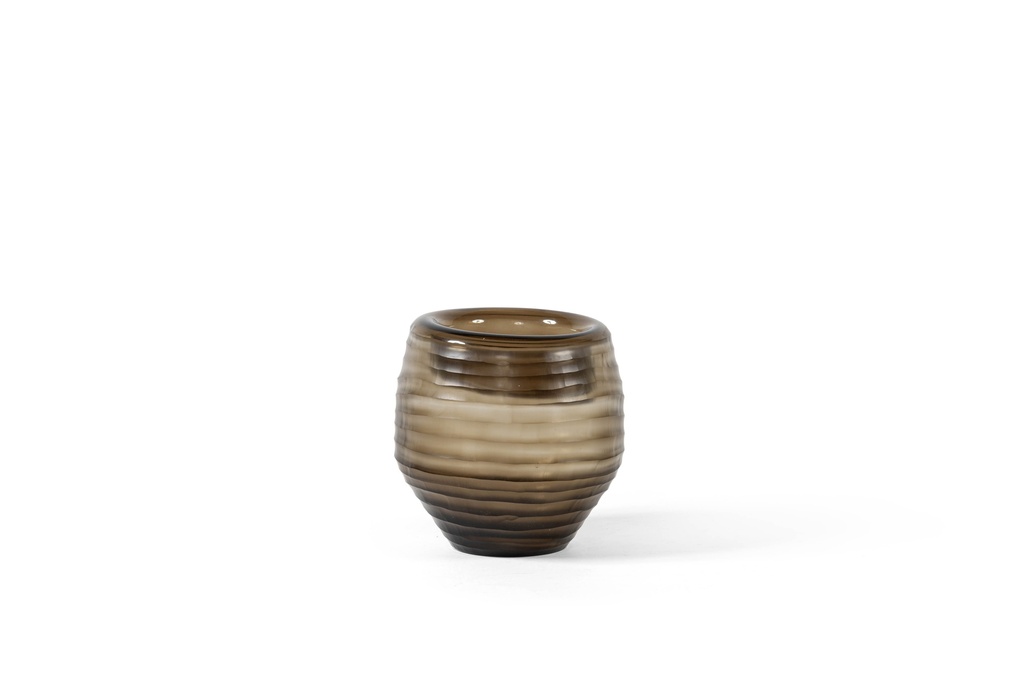 Mouthblown ribbed cutted vase small - smoke - Ø20 x 21cm - p 1/1