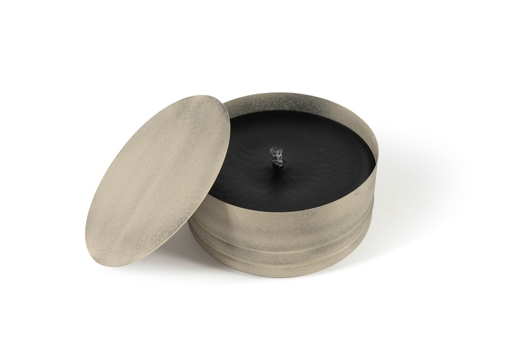 Metal Box with cover texture beige antique - Ø 25x11 cm - 1 - ext. cot. - p/1