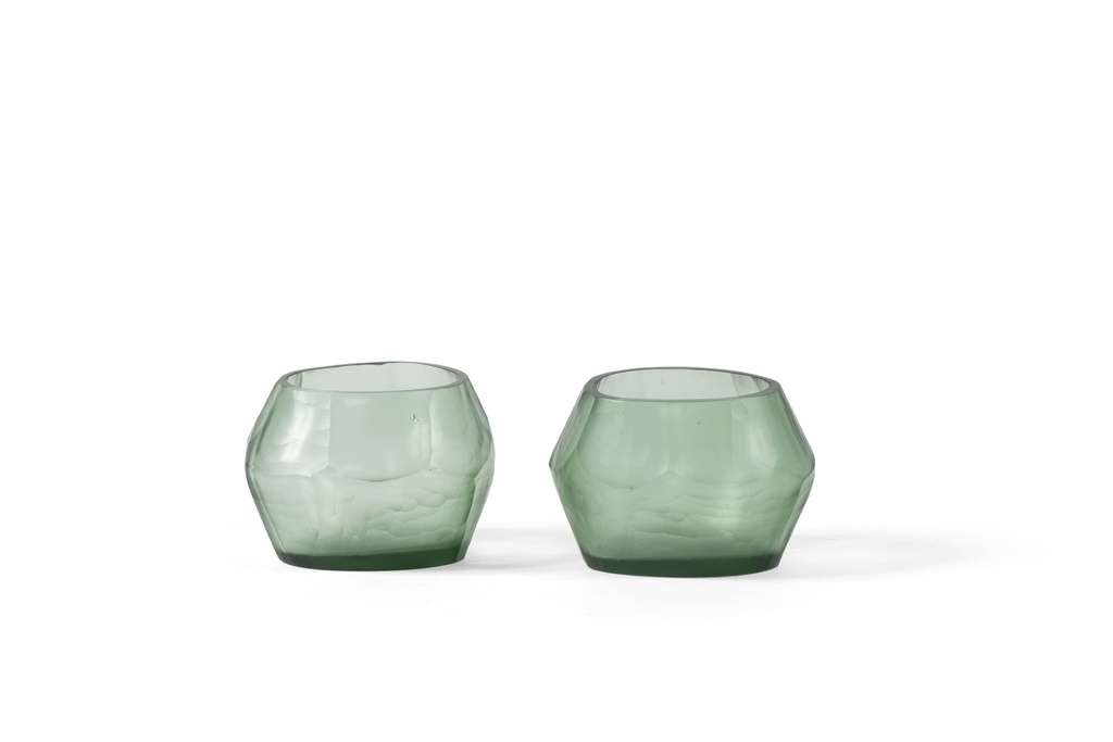 T-light holder oval with cutting medium- green - Ø11.5 x 9.5 x 8 cm - p 1/18