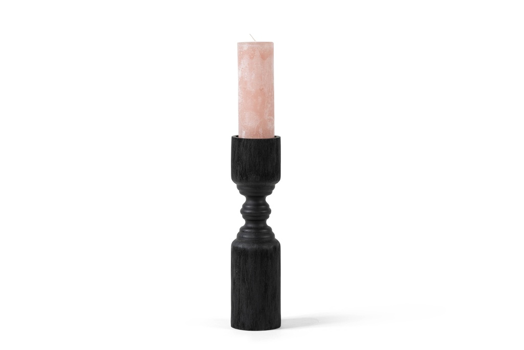 CANDLEHOLDER BLACK MATT BRUSHED WOOD - BIG - Ø10x37cm - p/2/8
