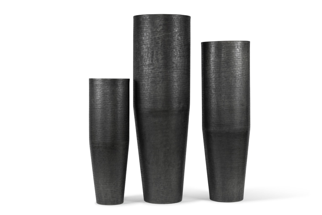 Planters texture graphite set of 3 - metal - Ø 26x83cm/Ø 32x105cm/Ø 37x121cm - p/1 set