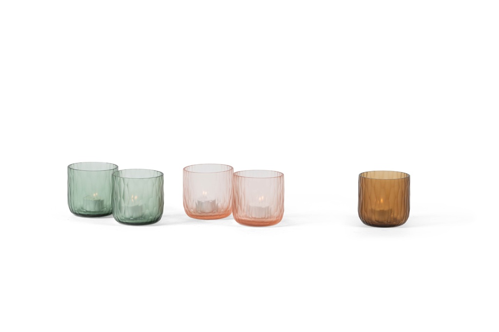 -light holder round with vertical cutting - salmon- Ø9 x 9cm - p 6/24