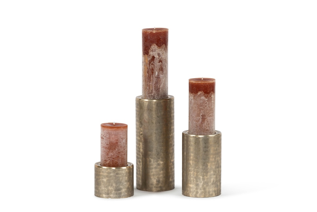 Candleholder for Ø 8,6cm texture - antique gold - set of 3 - Ø12,5x10,5cm/Ø12,5x20cm/12,5x30,5cm - p/1/6