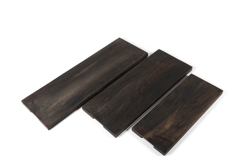 Wooden long tray blacked set of 3 - 50 x 20 x 2.5 / 62.5 x 22.5 x 2.5 / 75 x 25 x 2.5cm - p 1/2