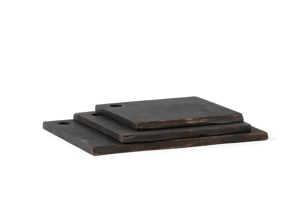 Wooden live edge square plate blacked set of 3 - 25 x 25 x 1.5 / 30 x 30 x 1.5 / 40 x 32 x 1.5cm - p 1/4