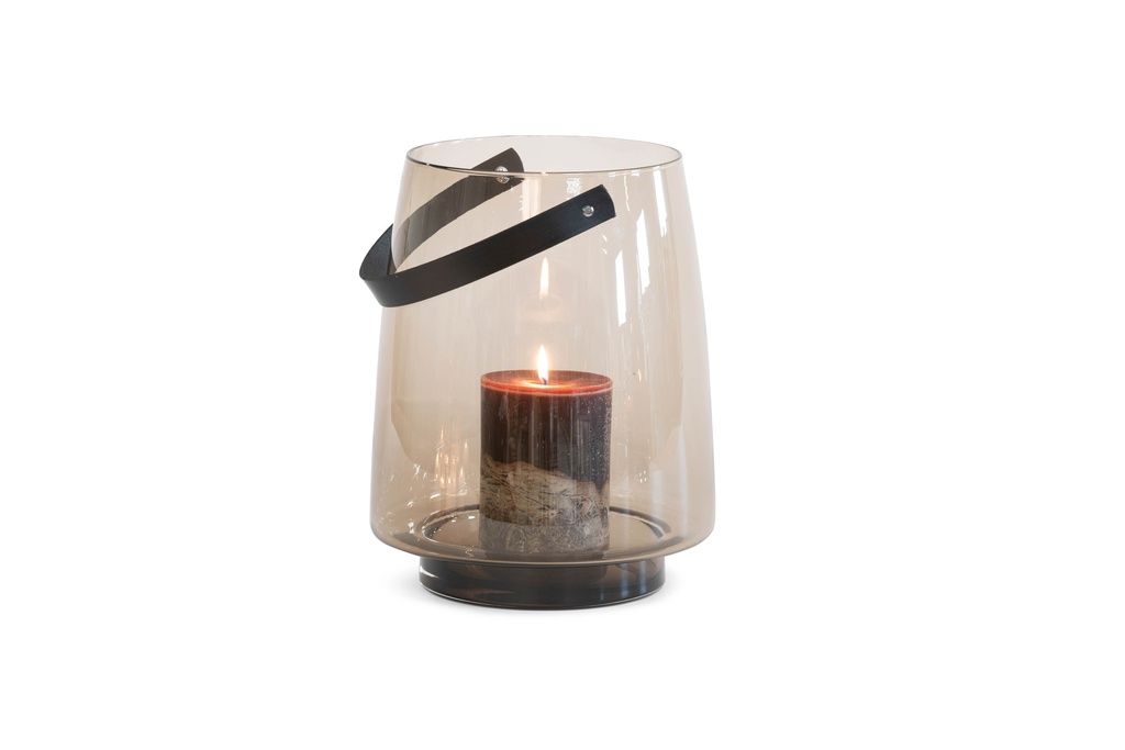 Hurricane with leather handle - glass - mocha - Ø 28x35cm - p/1/1