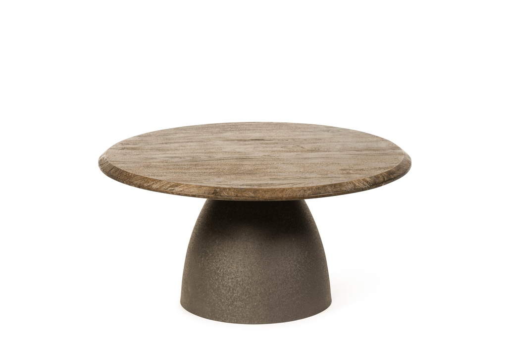 Coffee table - matt brown brushed wood + brown metal foot big - Ø80 x 40cm - p 1/1