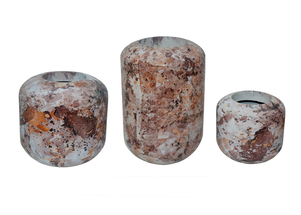 Metal Bulbvase burgundy / creme crackeled glass - medium - Ø 52x50cm - p/1