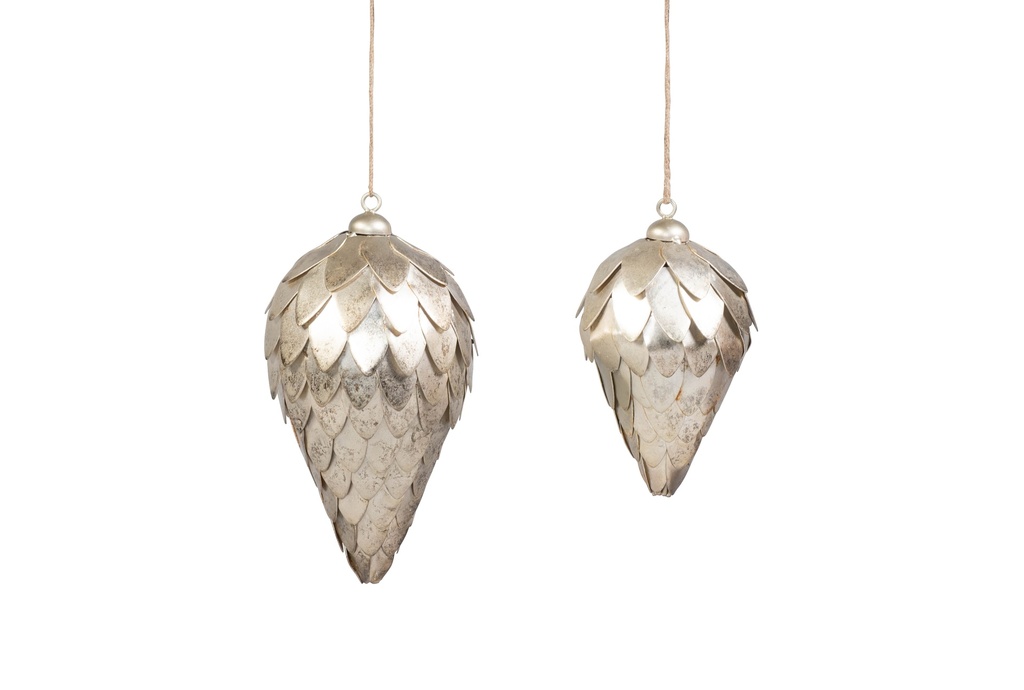 Hanging pinecone silver gold crackle large - Ø8.5x15cm - p 4/48