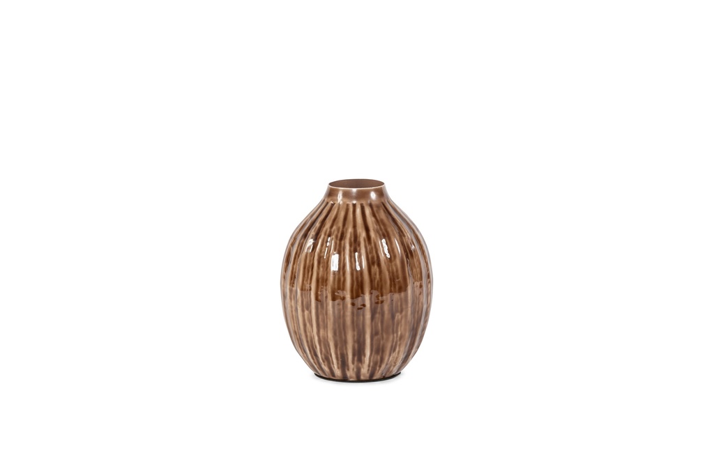 Vase ribbed enamel brown - small - Ø16,5x20,5cm - p 1/12