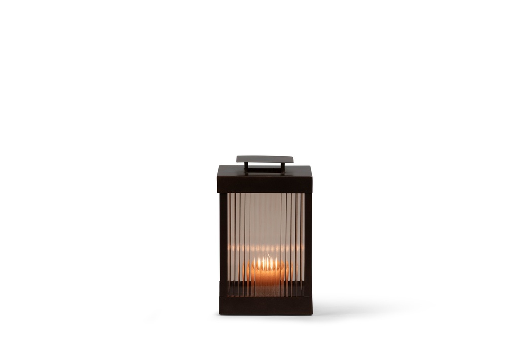 Lantern - copper brown with brown ribbed glass - small - 21x21x34cm - p/1/4