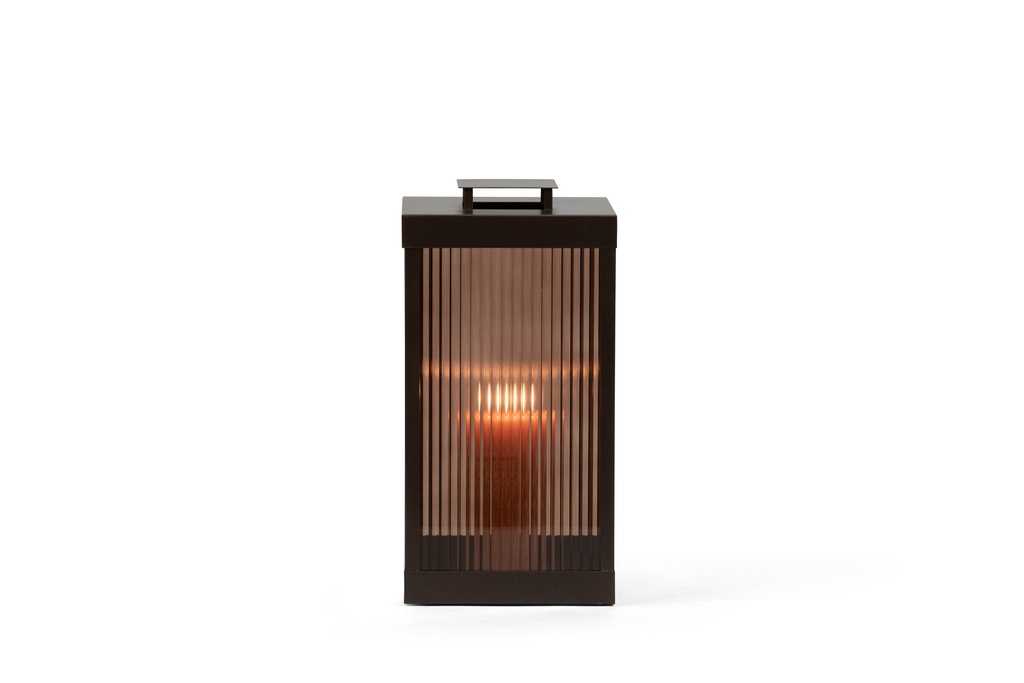 Lantern - copper brown with brown ribbed glass - large - 24x24x48cm - p/1/4