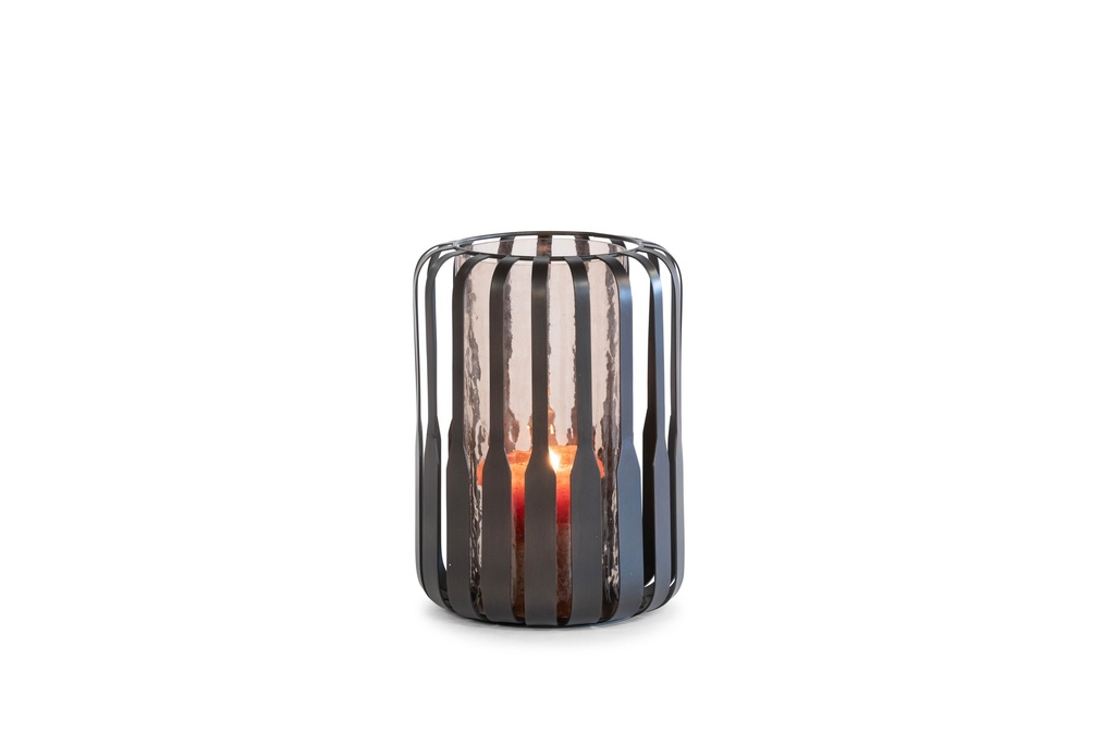 Hurricane copper antique with hammered brown glass - large - Ø22,5x31cm - 1/4