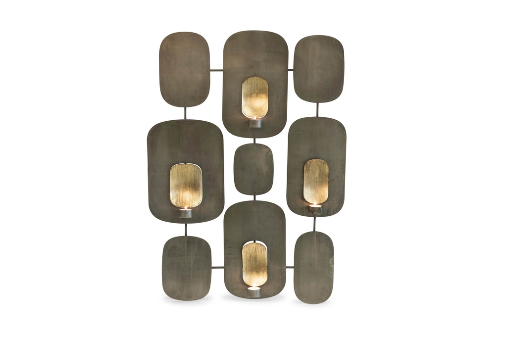 Wall multi T-light holder - nickle antique / gold antique leafing - 62x84,5x8cm - p/1