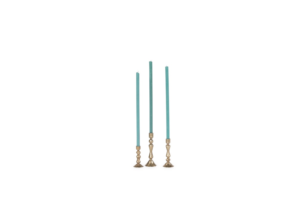 Handforged fine taperholder - brass antique - for tapers Ø1,2cm - set of 3 - H7cm/H9cm/H11cm - p/2 sets