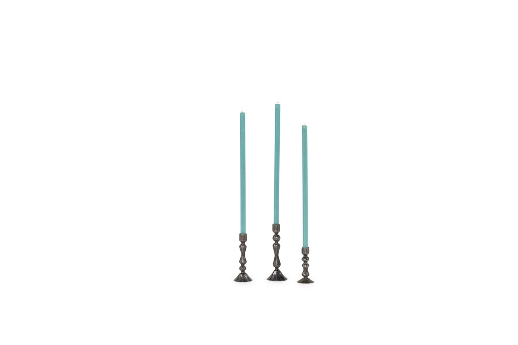Handforged fine taperholder - bronze antique - for tapers Ø1,2cm - set of 3 - H7cm/H9cm/H11cm - p/2 sets