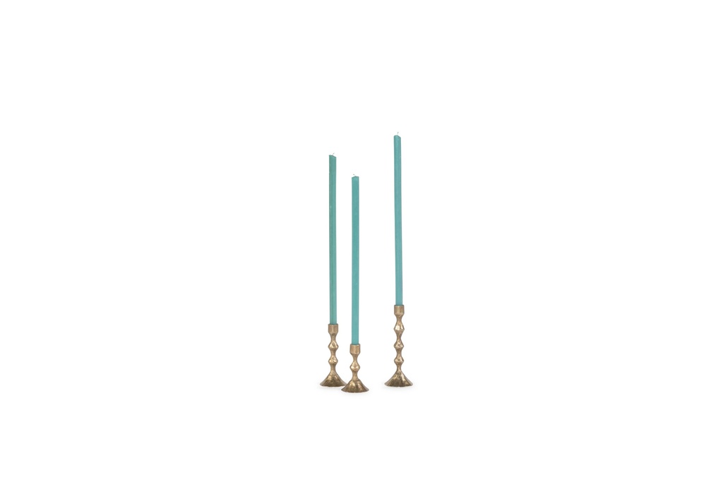 Handforged fine taperholder - brass antique - for tapers Ø1,2cm - set of 3 - H8cm/H10cm/H12cm - p/2 sets