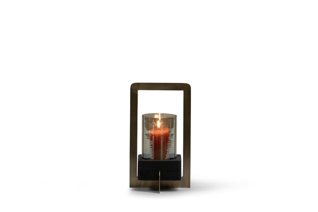 Lantern brass antique with black brushed base & smoke luster glass - small - 18x18x30cm - 1/4