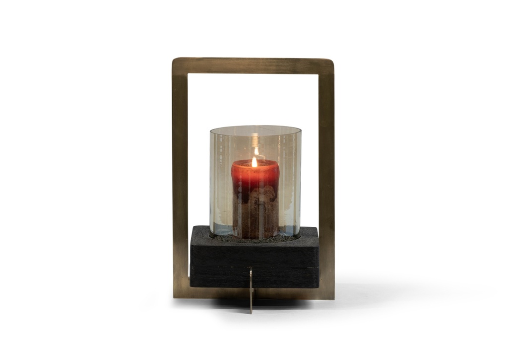 Lantern brass antique with black brushed base & smoke luster glass - large - 30x30x45cm - 1/1