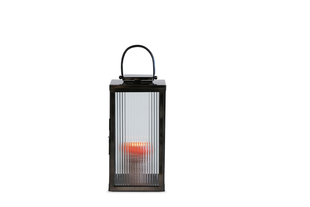 Lantern black nickel with vertical ribbed glass & leather handle - medium - 24x24x51cm - 1/1
