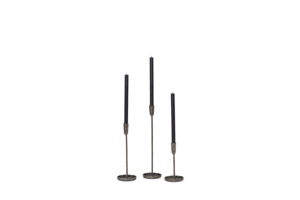 Handforged taperholder - bronze antique - for tapers Ø2,1cm - set of 3 - H20cm/H30cm/H40cm - p/2 sets