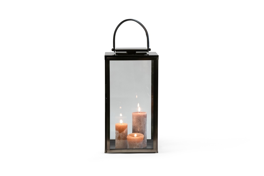 Lantern black nickel with plain glass & leather handle - large - 30x30x60cm - 1/1