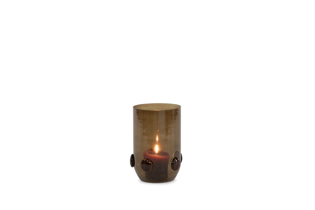 Vase solid - smoke with amber beads - small - Ø15,5x23cm - p/1/4