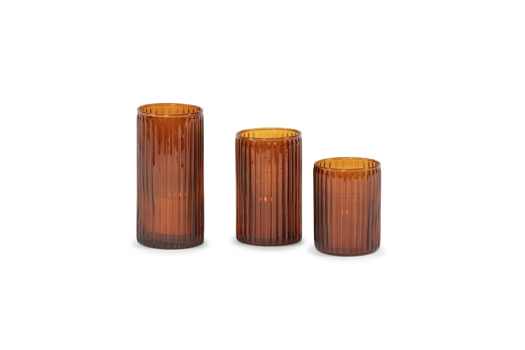 Votive ribbed sprayed - amber - small - Ø8x10cm - p/6/36