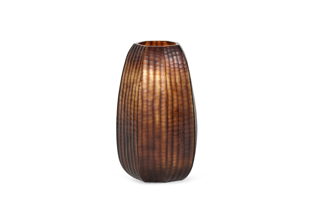 Mouthblown vase vertical flat cutting brown / cream - small - Ø22x37cm - p/1/1