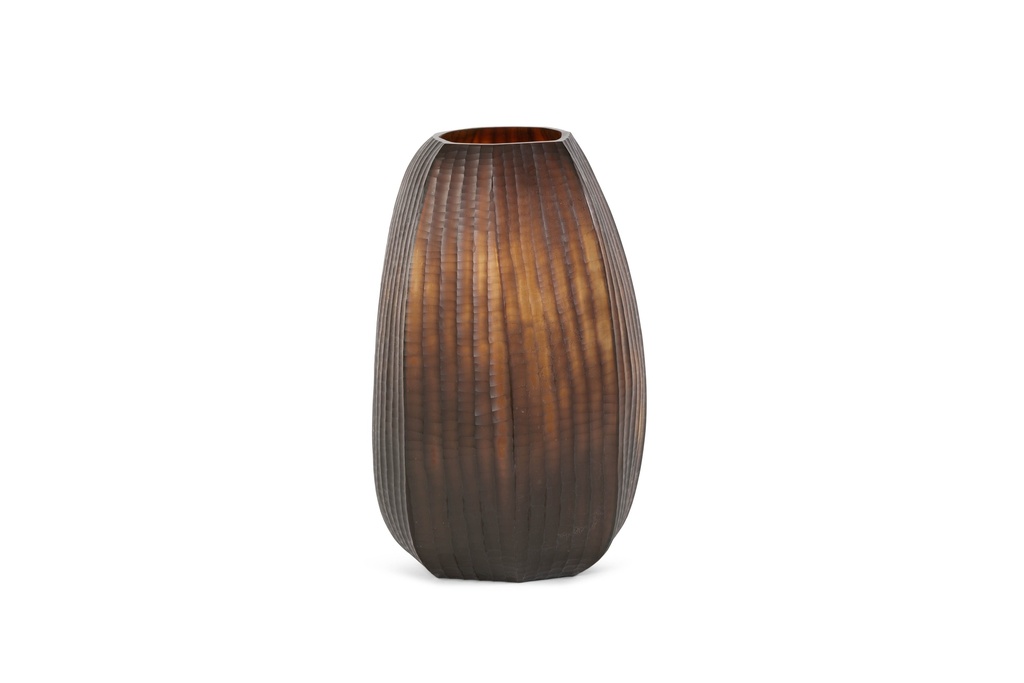 Mouthblown vase vertical flat cutting brown / cream - large - Ø28x46cm - p/1/1