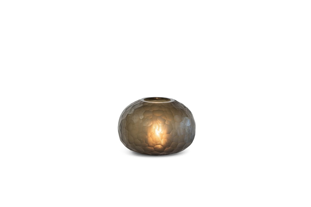 Vase rounded faceted - handcut solid -  - smoke - small - Ø20x13,5cm - p/1/4