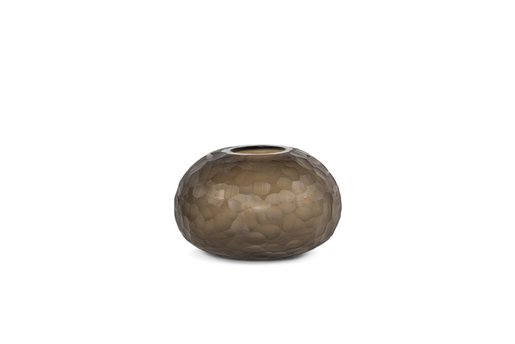 Vase rounded faceted - handcut solid -  - smoke - large - Ø26x16cm - p/1/2
