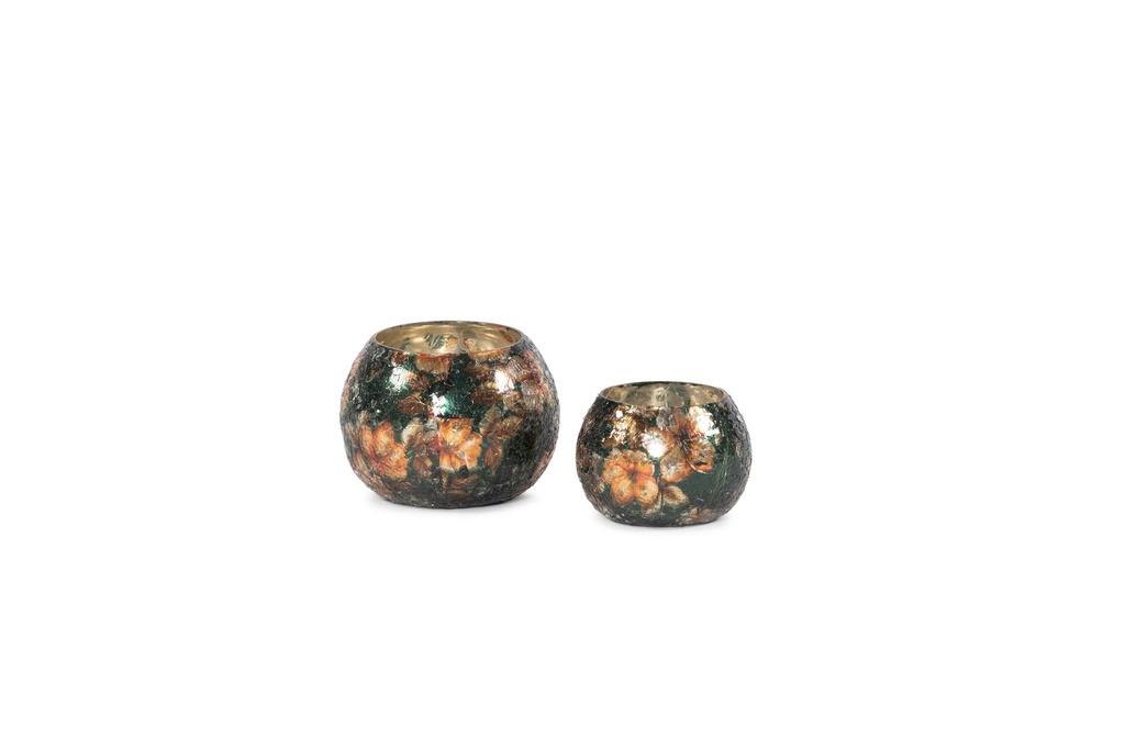 Votive boll crackeled glass - X-mas flowers - large - Ø10x8cm - p/4/80