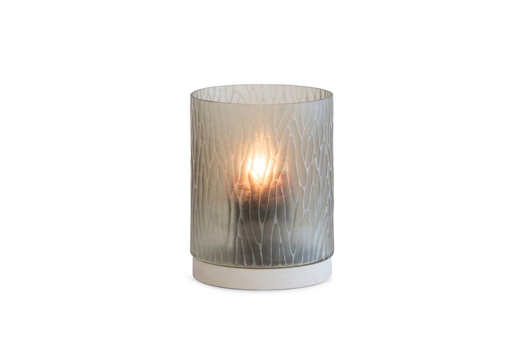 Hurricane cylindrical cutted light smoke with stone base - large - Ø 25x30cm - 1/1